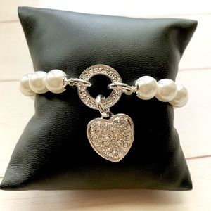 Faux Pearl Bracelet with a heart charm